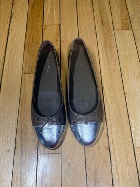 Tory Burch Women's Brown Ballet Flats with Metallic Toe
